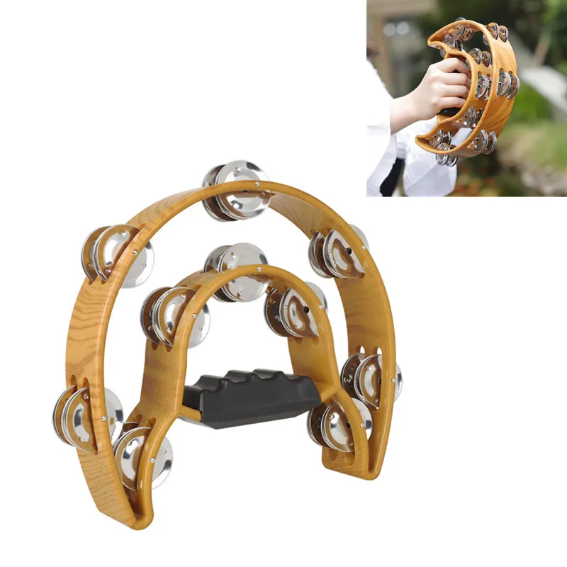 

1pcs Mini Wooden Kids Double-layer Tambourine Percussion Learning Toy Instrument Drum bell with Wooden Handle