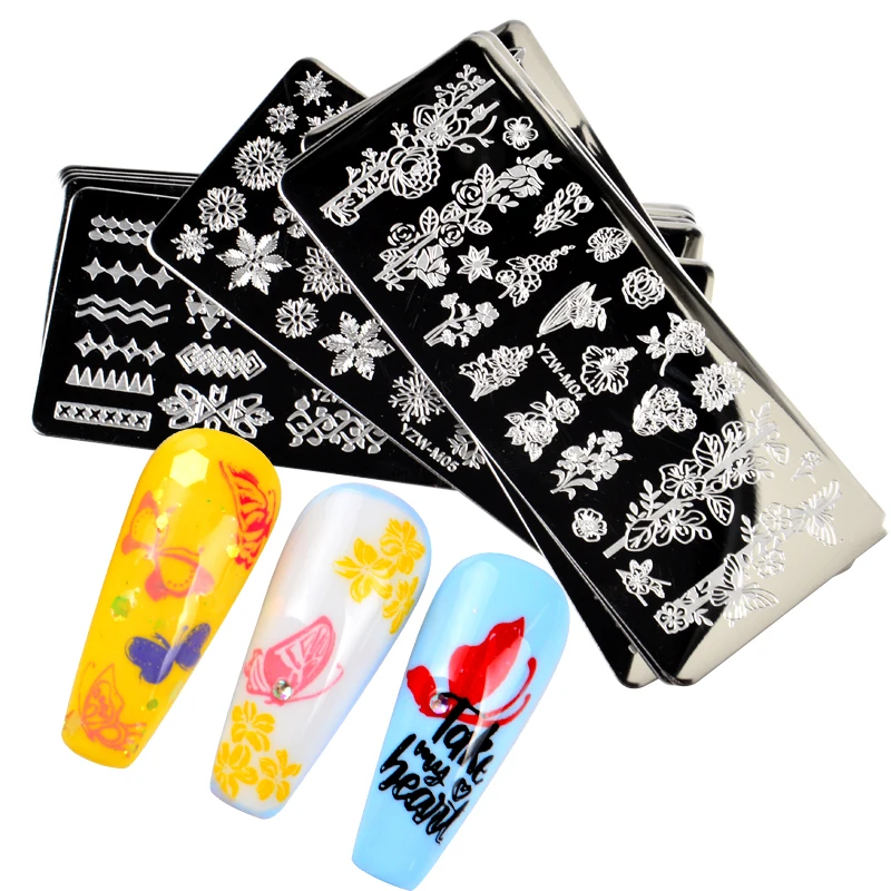 

1PC Rectangle Nail Stamping Templates Flower Love Animal 10x4cm Stainless Steel Image Plates Polish Manicure Stencil