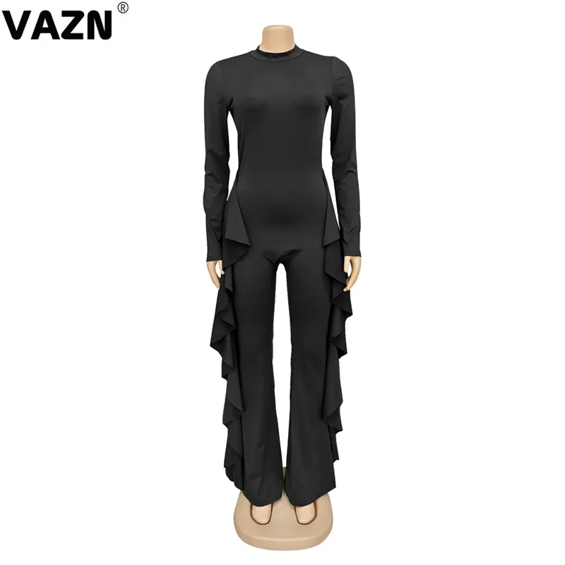 VAZN/Лидер продаж; необычный сексуальный костюм с открытой спиной для ночного клуба; модная однотонная водолазка с длинными рукавами; эластичные женские комбинезоны с высокой талией
