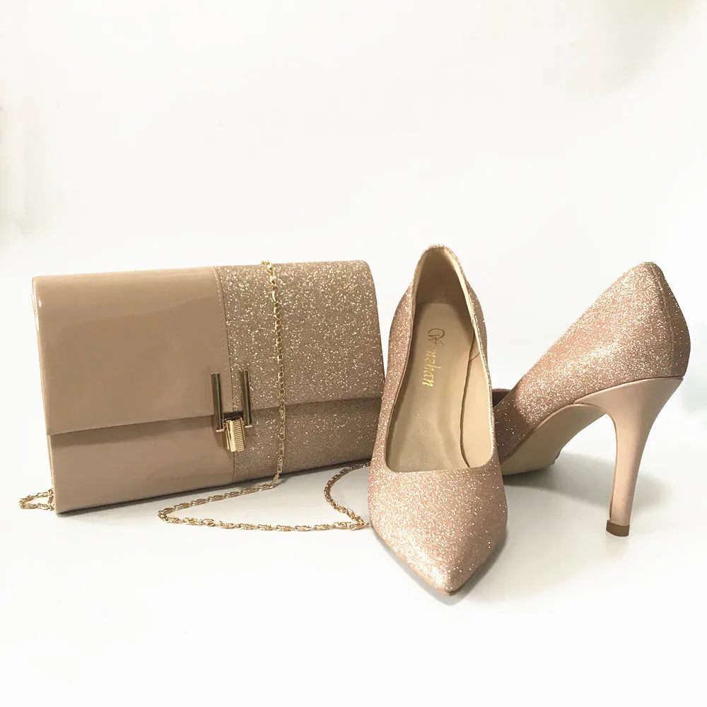 

Nice Women Pointed Toe Glitter Sequin Pumps High Heels With Matching Party Bags Slip On Heeled Shoes Dress Party Shoes A14-25