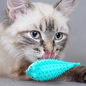 

Fish Shape Cat Toothbrush Refillable Catnip Simulation Fish Teeth Clean Pet Chew Toy LAD-sale