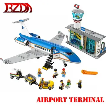 

BZDA New City Airport Passenger Terminal Blocks Compatible City Plane Lepining Building Blocks Airplane Toys For Children gift