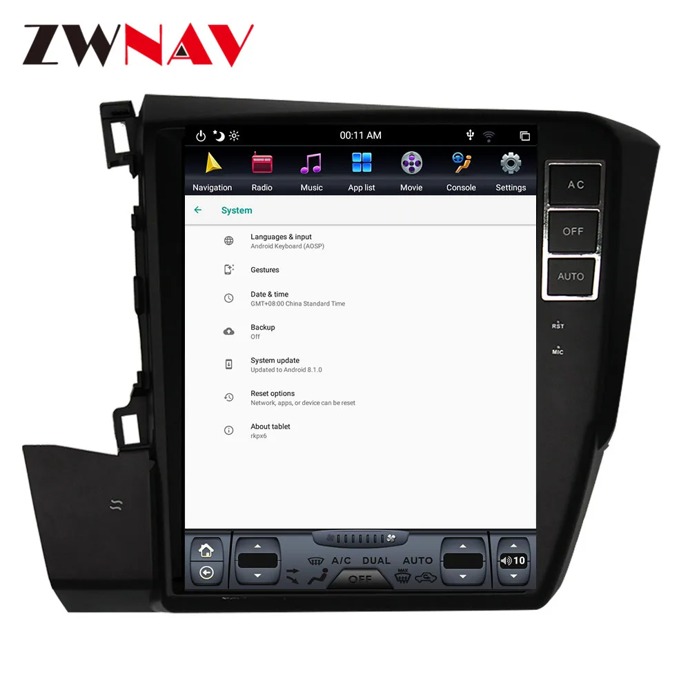 Zwnav Android 9,0 PX6 4 Гб+ 64 ГБ для Honda Civic 2012- встроенный DSP Carplay gps Tesla стиль экранная навигация