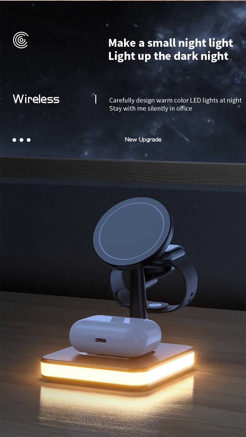 wireless phone charger Magnetic Wireless Charger 25W Fast Charging Bedside Lamp 4 in 1 Holder For iWatch Airpods PD QC3.0 For iPhone 13 12 Pro Max Mini wireless car charger