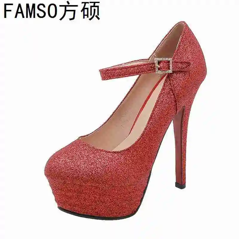 

FAMSO 2019 Shoes Pumps For Women Black red Gold Silver Glitter High Heels Wedding Shoes Pumps Four Season Platforms Pumps
