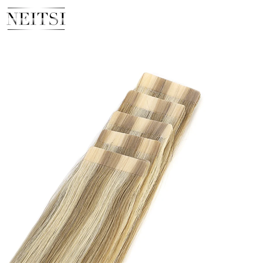 Neitsi Remy Tape In Human Hair Extensions Double Drawn Adhesive 20" 50cm 2.5g/pc Balayage Color Straight Skin Weft Hair