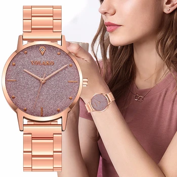 

YOLAKO Women Stainless Steel Starry Sky Watch Luxury Ladies Quartz Watches Clock Reloj Mujer
