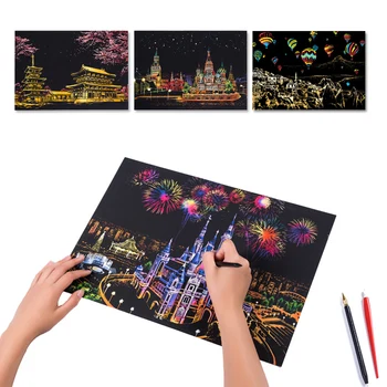 

Home Decoration Painting Magic Scratch Art Painting Paper With Drawing Stick DIY Handmade Funny Toy Creative Gift