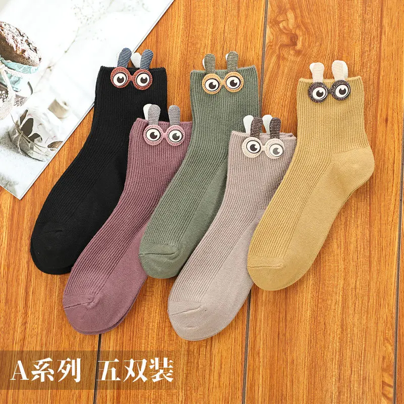 Осенние и зимние новые носки, женские носки без пятки, хлопковые носки с принтом «Улица Сезам», носки с ушками для девочек, носки с бантом