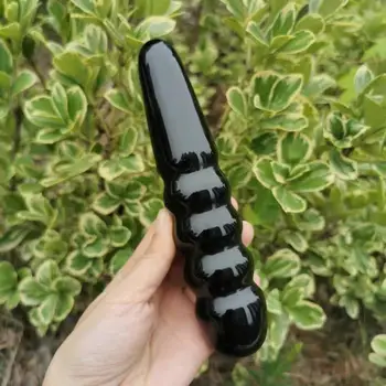 

Natural Black obsidian crystal massage wand hand carved massage stick healing gemstone yoni wand