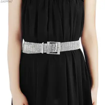 

10 Rows Full Rhinestone Shiny Waistband Casual Party Dress Belt Chain New Women