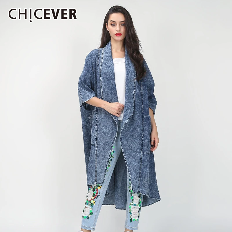 CHICEVER Асимметричная джинсовая женская ветровка с воротником отворотом коротким