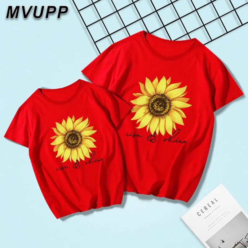 MVUPP/летние короткие футболки для мамы и дочки Цвет белый красный Семейная одежда