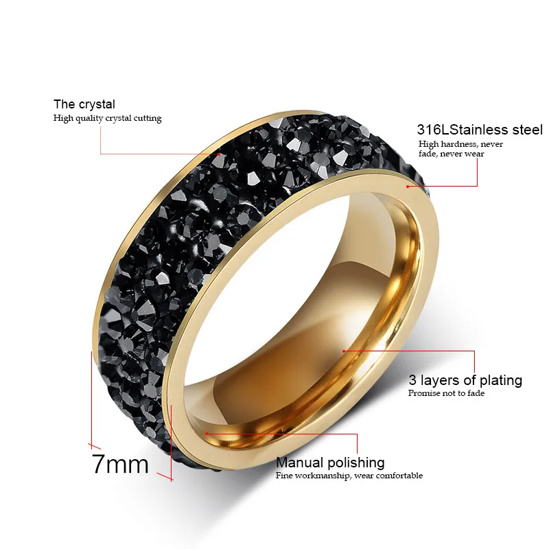 Meaeguet ювелирные изделия Для женщин 3-строк с твердым покрытием кольца с настоящими Австрийскими кристаллами Золото-Цвет Нержавеющая сталь бриллианта обручальное кольцо с Ширина 8 мм