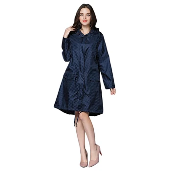 

Fashion Women'S Raincoat Breathable Ladies Long Raincoat Portable Waterproof Raincoat Blue With Dot Print