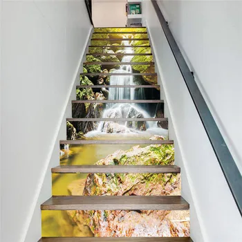 

13Pcs/Set 3D Stairs Stickers Waterproof Removable Self-Adhesive Wall Stair Stickers Floor Decals Murals Home Decor Waterfall