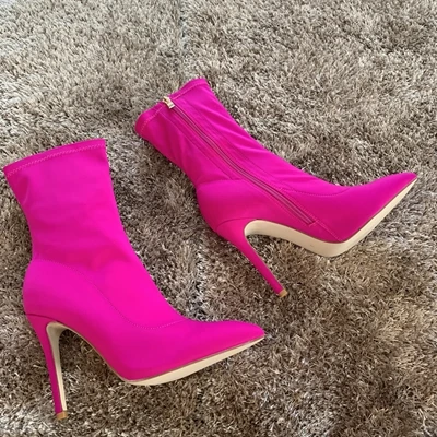 New Womens Sock Boots Winter Ankle Boots Woman Stretch Fabric High Heels Boot Ladies Chaussure Lady High Heel Shoe - Цвет: rosered ankle boot