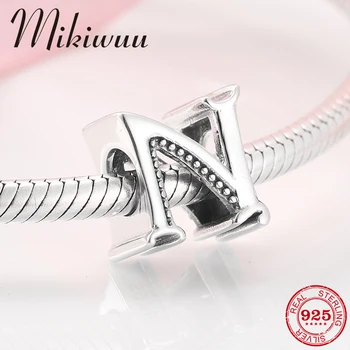 

925 Sterling Silver Letter N Charms fine Minimalist Metal Beads Letter Jewelry Making fit Original Mikiwuu charms DIY Bracelet