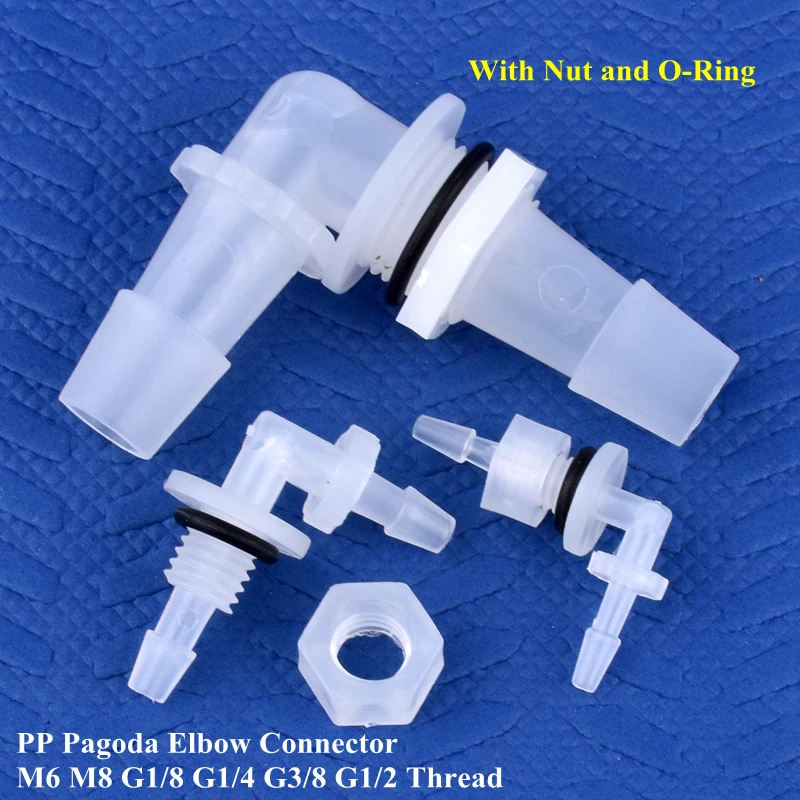 

5~200pcs M6~G1/2 To 2.4-11.1mm PP Pagoda Elbow Connectors With Nut O-Ring Irrigation Aquarium Tank Go Through Plate Hose Joints