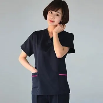 

Women's Scrubs Sets V-neck Short Sleeves Shirt Color Blocking Design Doctor Costume Medical Uniforms 2020