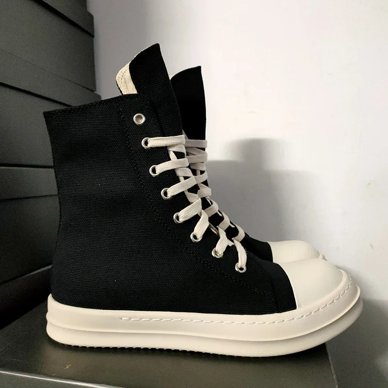 Rick Black Thick Bottom Increase Casual Mens Canvas Shoes Casual Short Boots Female Board Shoes Retro Dissol shoe