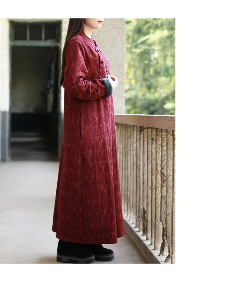 LZJN Chinese Dress Women 2019 Autumn Winter Long Sleeve Cheongsam Qipao Jacquard Fleece Lined Warm Thick Dress Robe Vestidos (20)