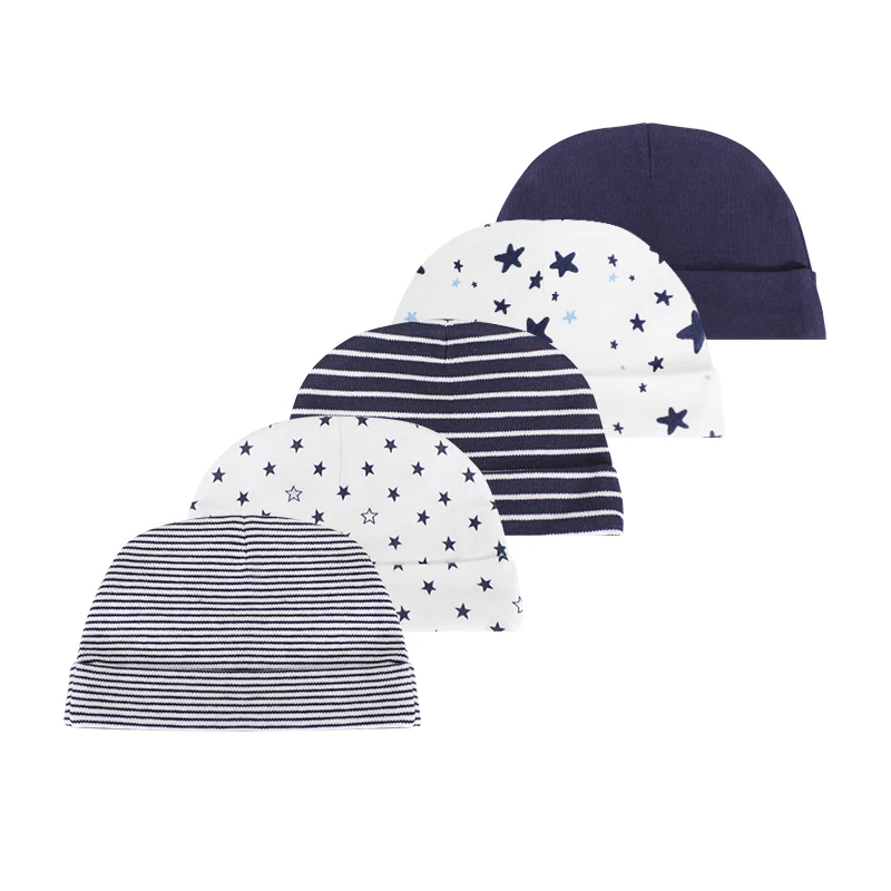 Unisex 3/5Pieces Cotton Infant Hats Newborn Baby Girl Boy Hats 0-6Months Solid Color Soft Baby Accessories 5