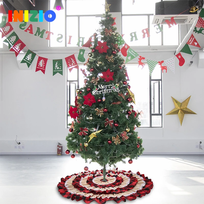 

2020 New Christmas Decorations Cake Tree Skirt Plaid Burlap Christmas Tree Decoration Tree Skirt Children's Room Decoration