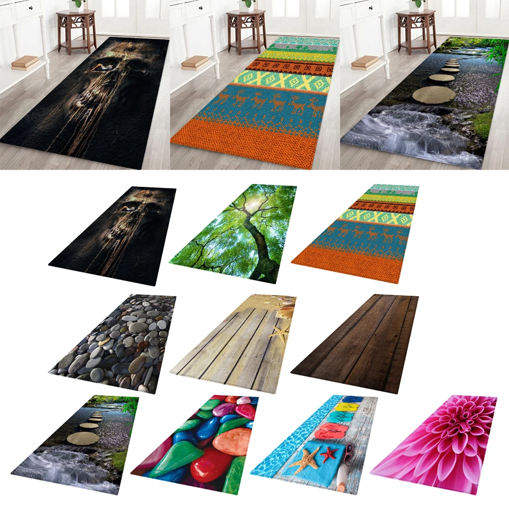 Non-Skid Hallway Runner Rug 3D Photo Printed Bedside Floor Carpet Door Mat 