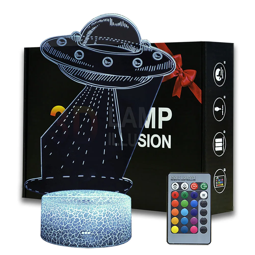 

UFO 3D Illusion Night Light Space Ship Pattern Desk Lamp Kids Bedside Lamp For Home Room Decor Lighting Dropshipping 3D Lamp