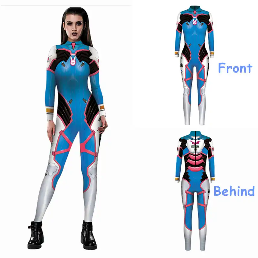 Newest Dva Costume 3d Print Classic Dva Skin Suit Halloween Cosplay Dva Zentai Catsuit Custom D 