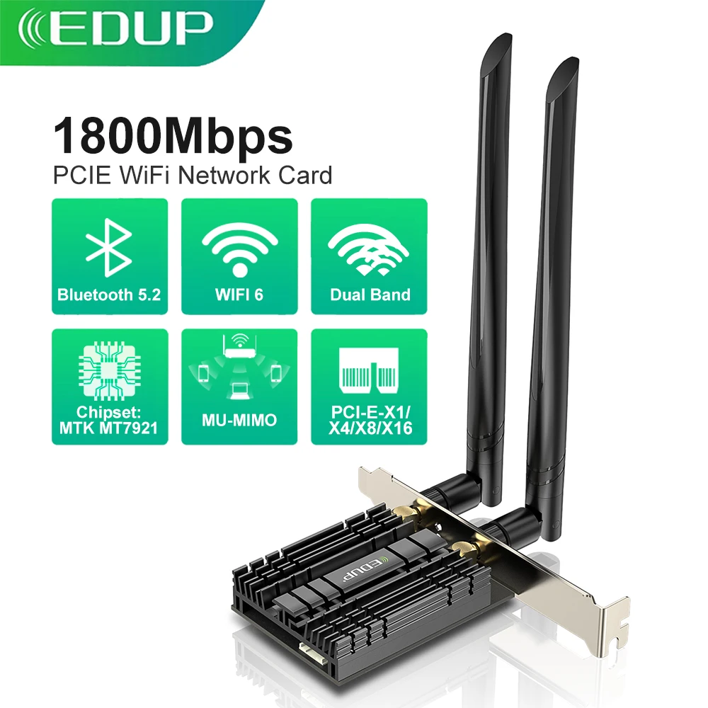 EDUP 3000Mbps WiFi 6 PCI Express Blue-tooth 5.1 Adapter Dual Band 2.4G/5GHz 802.11AC/AX Intel AX200 PCIe Wireless Network Card 