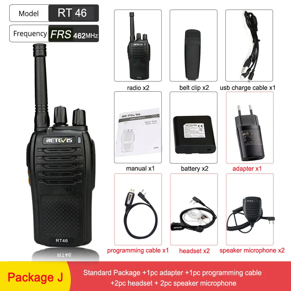 Пара RETEVIS RT46 Walkie Talkie PMR радио PMR446/FRS Портативное двухстороннее радио VOX Micro-usb зарядка Li-Ion(или AA) батарея - Цвет: Package J