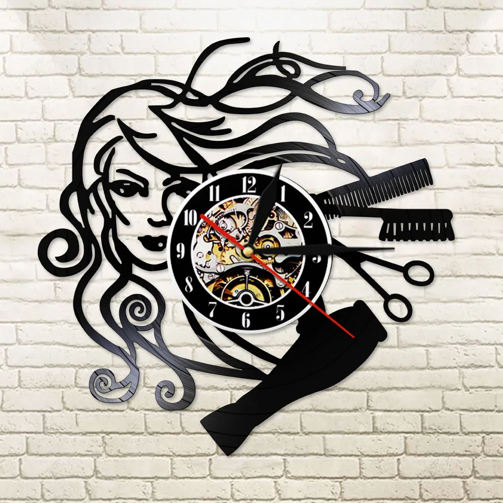Modern Vinyl Record LED Wall Light Clock Hanging Hairdresser