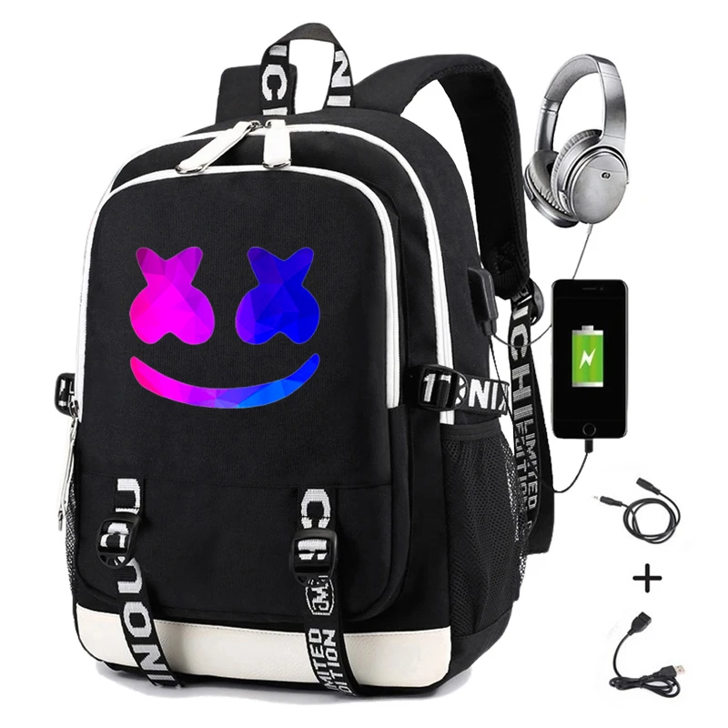DJ Mello рюкзак для подростков мальчиков и девочек, школьная сумка с Usb зарядкой, рюкзак для путешествий для ноутбука для мужчин и женщин - Цвет: Black 07