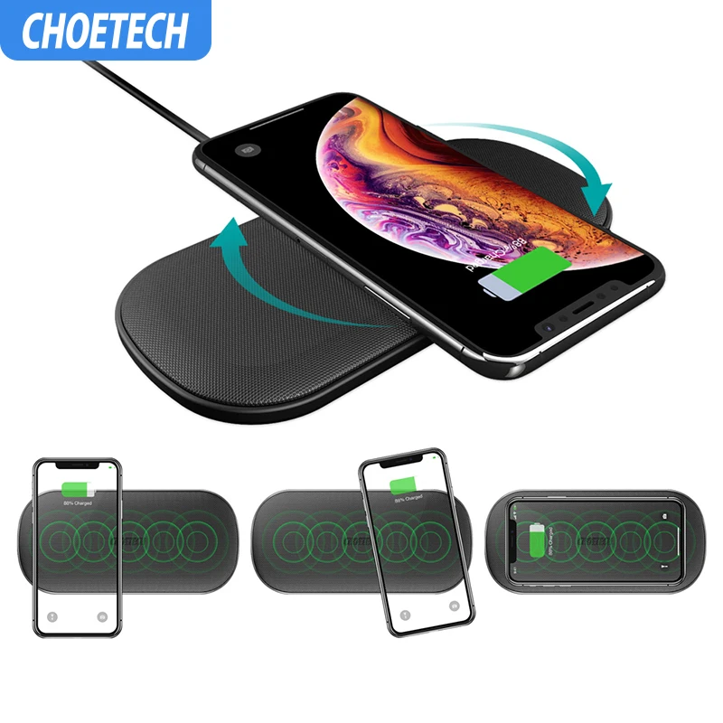 CHOETECH 5 катушек двойное Быстрое беспроводное зарядное устройство для iPhone X XS Max XR 8