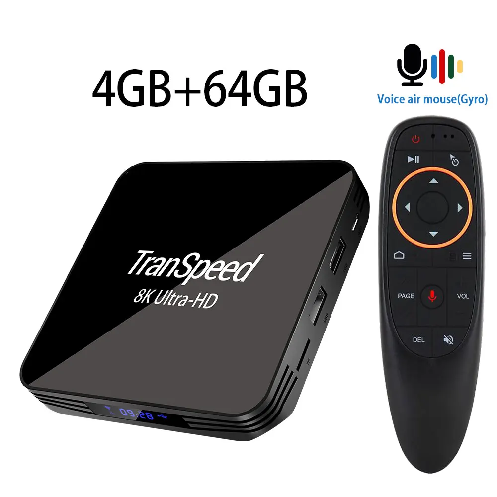 Transpeed Android 9,0 8K 4K ТВ коробка Youtube Netflix Bluetooth 4,1 1000 м 5G Wi-Fi Amlogic S905X3, 4 Гб оперативной памяти, 32 Гб встроенной памяти, 64 ГБ set top tv BOX - Цвет: 64G  Airmouse