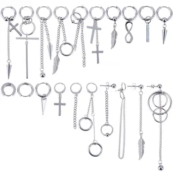 

20 pcs/set KPOP DNA Korean Earrings Stainless Steel Chain Feather Idol Men Women Rock Grunge Hipster Punk Stud Earrings Unisex