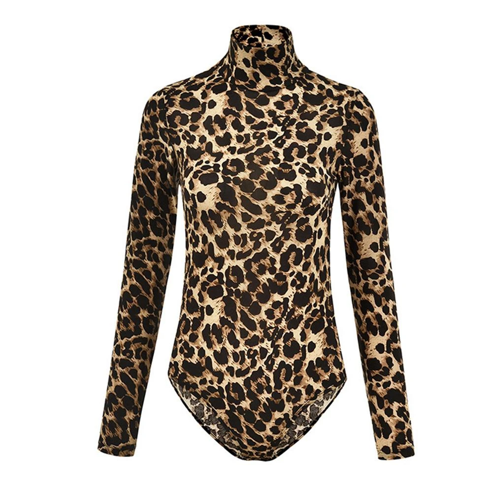 black body suit Women's Sexy Leopard Print Turtleneck Long Sleeve Skinny Bodysuit Jumpsuit Romper Slim Elastic Jumpsuit Women Fashionable Suit corset bodysuit