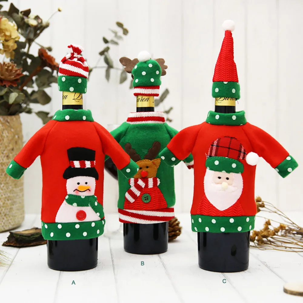 L5 Санта Клаус вино прекрасные украшения со шляпой одежда Красный Футляр для бутылки вина рождественские украшения для дома набор de botellas de