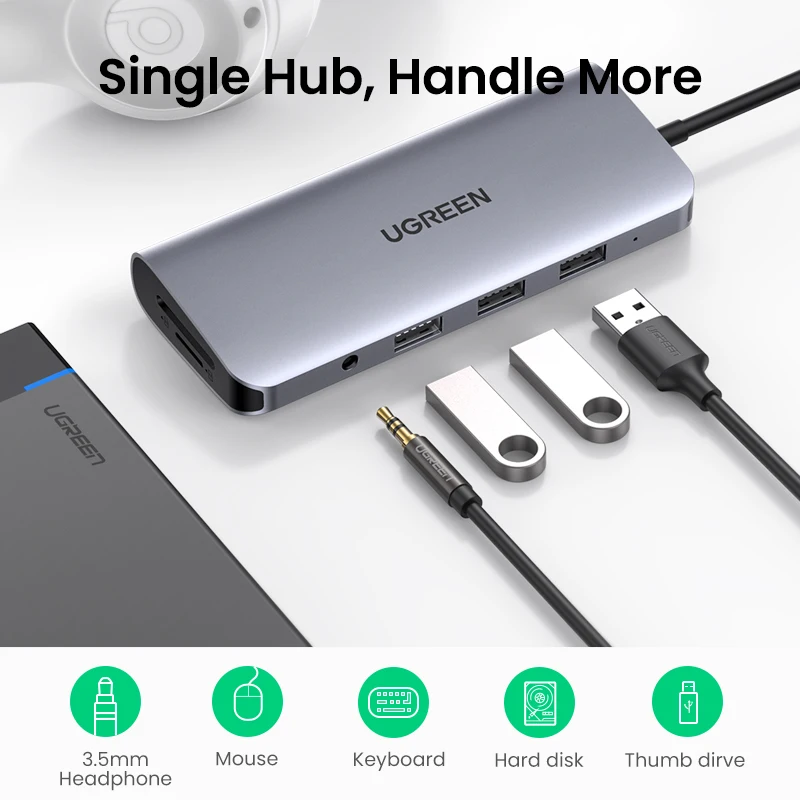 UGREEN USB C HUB 10-in-1 Type C to HDMI 4K USB3.0 VGA PD100W SD&TF 3.5mm USB Splitter for Laptop MacBook iPad Docking Station