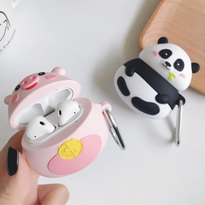 Чехол для наушников для Airpods 2 чехол силиконовый чехол с рисунком милой панды чехол с рисунком свиньи для Airpods чехол для наушников с кольцом