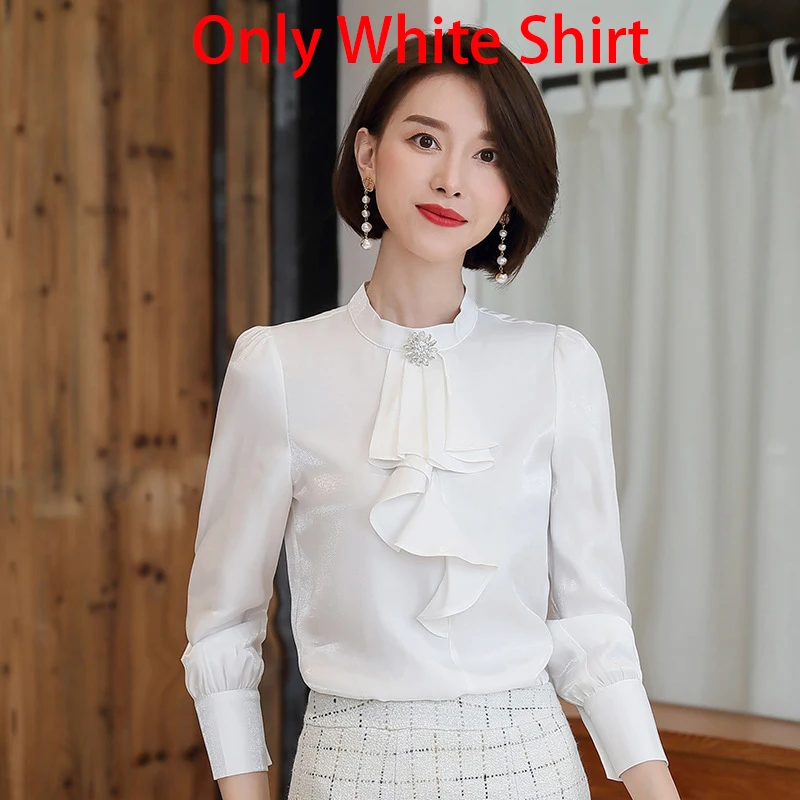 Женские черно-белые клетчатые наряды с блестками, элегантный Блейзер, юбка, 2 предмета, деловые костюмы с юбкой, офисная одежда, комплект с юбкой - Цвет: Only White Shirt