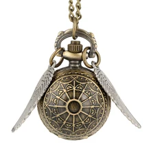 Бронзовый шар форма с крыльями Кварцевые ожерелье карманные часы Хогвартс школы с белым циферблатом и цепочкой для мужчин мальчиков