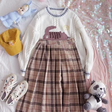 Шерстяная клетчатая юбка для девочек средней длины, Ретро стиль, мягкая плиссированная юбка с завышенной талией в школьном стиле