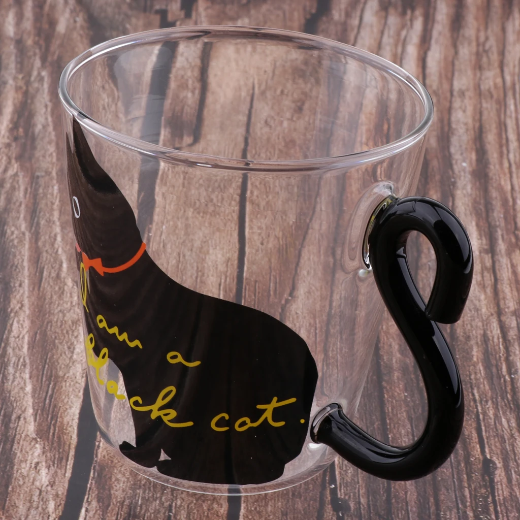 Transparent Art Cat Pattern Glass Cup Double Wall Glass Coffee Mugs with Insulated Hand 250ml