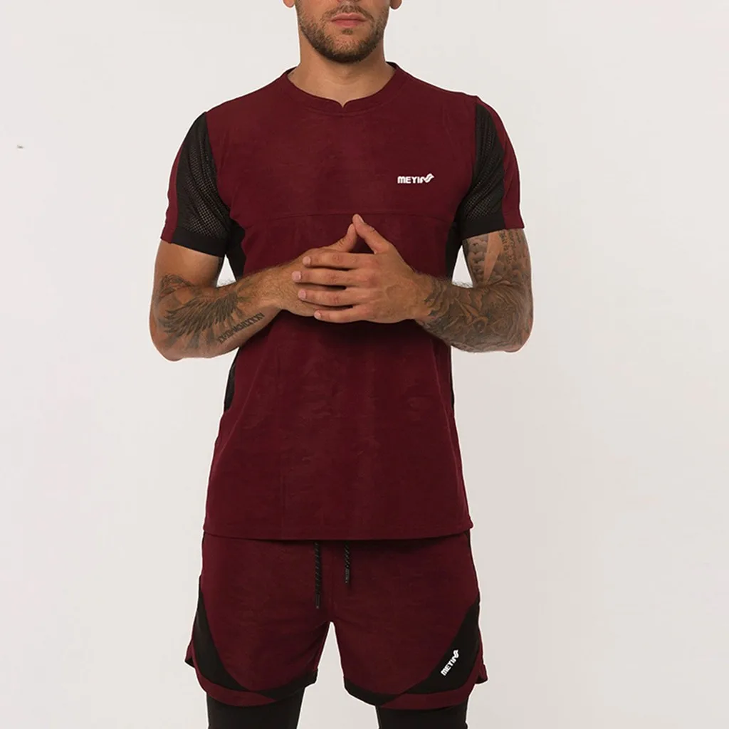 Мужской повседневный спортивный костюм из 2 предметов футболка и шорты в полоску