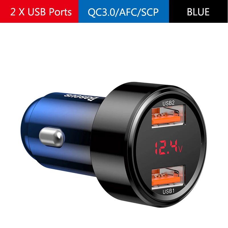 Baseus автомобильное зарядное устройство с двумя Usb QC 3,0 4,0 Быстрая зарядка 6A зарядное устройство для мобильного телефона Зарядка для автомобиля PD 3,0 прикуриватель - Тип штекера: BLUE  Dual Usb