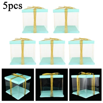 

5pcs Transparent Birthday Cake Box With Ribbon Clear Gift Box Cake Boxes And Packaging Dessert Box For Cake Shops Wedding Party
