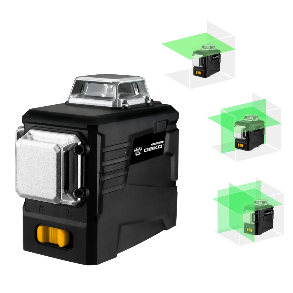 Factory Outlet DEKO DKLL12PB2 Laser Level 12 Lines 3D Green Horizontal And Vertical Cross Lines With Auto Self-Leveling
